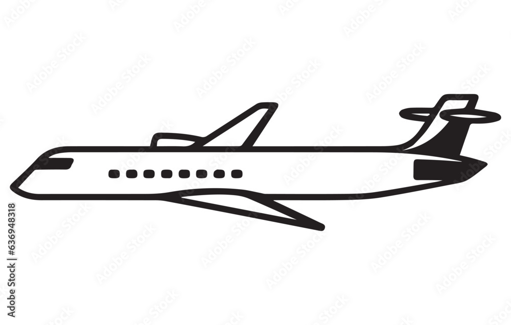 Airliner. Editable outline sketch of airplane. Stock vector illustration, Outline drawing plane in a flat style,