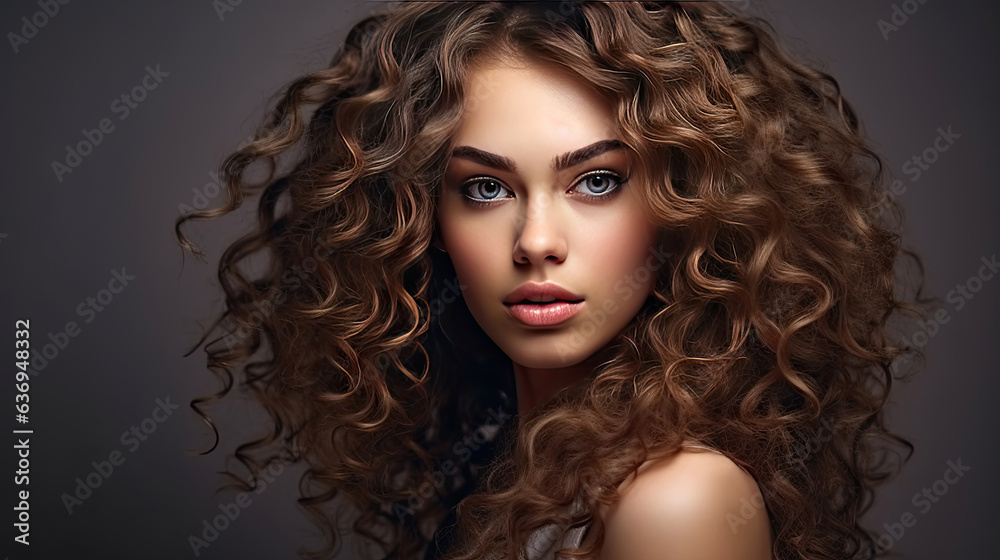 A Beauty model girl with curly hairstyle . Fashion, cosmetics and makeup. Generative Ai A Beauty model girl with curly hairstyle . Fashion, cosmetics and makeup. Generative Ai