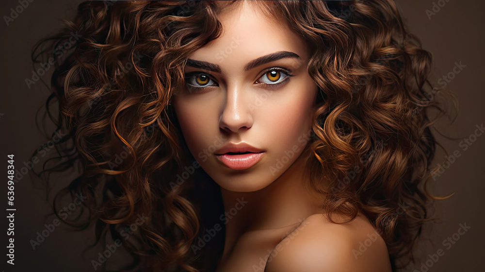 A Beauty model girl with curly hairstyle . Fashion, cosmetics and makeup. Generative Ai A Beauty model girl with curly hairstyle . Fashion, cosmetics and makeup. Generative Ai