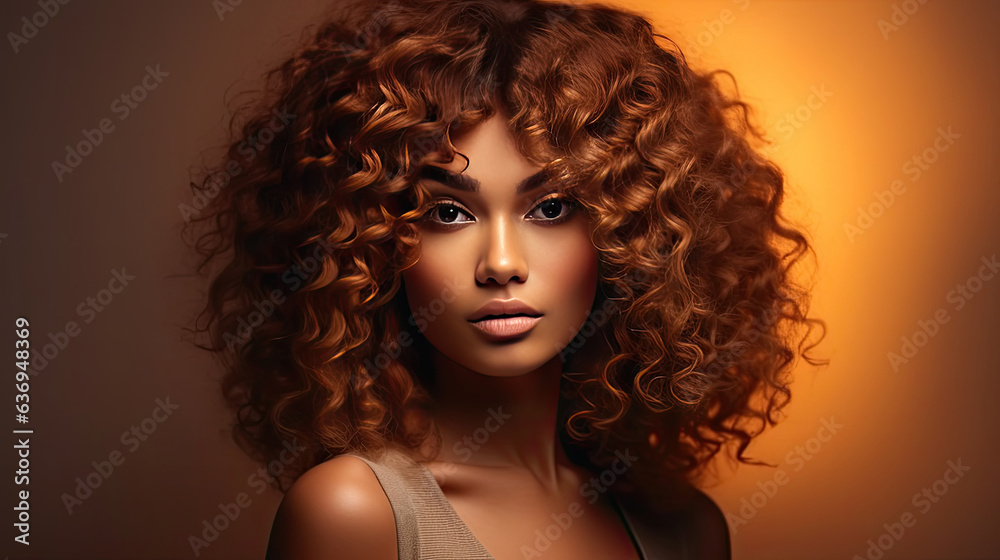A Beauty model girl with curly hairstyle . Fashion, cosmetics and makeup. Generative Ai