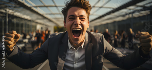 professional businessman screaming, success concept, victory jubilation