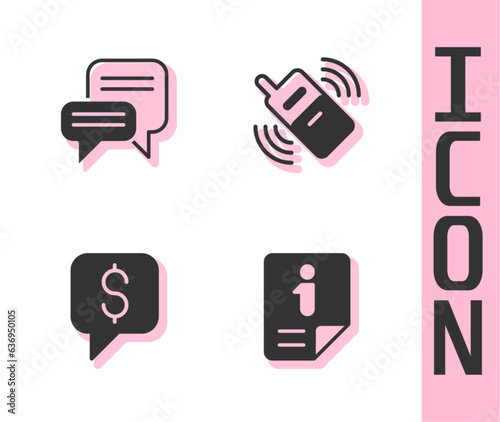 Set Information, Speech bubble chat, Paid support and Mobile phone icon. Vector