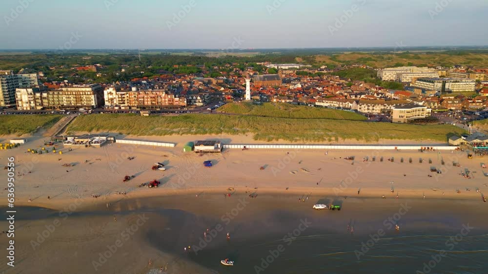High angle Drone Point of View on Coastal Village of Egmond aan Zee, North-Holland, The Netherlands on spring day around sunset High angle Drone Point of View on Coastal Village of Egmond aan Zee, North-Holland, The Netherlands on spring day around sunset