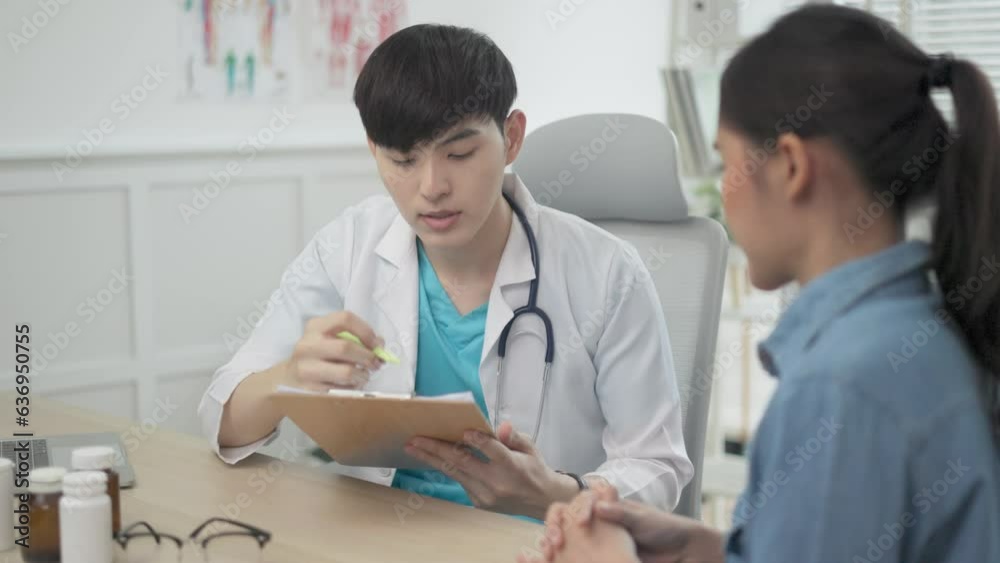 Asian young Doctor talking to woman patient at the clinic or hospital. Asian young Doctor talking to woman patient at the clinic or hospital.