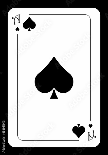 Ace of spades, original playing card design on black background. Vector illustration