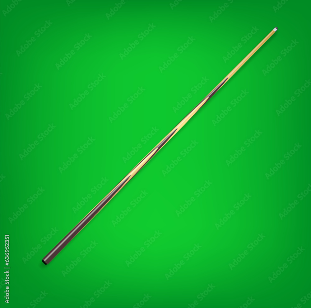 Billiard cues on green background. Snooker sports equipment. Vintage pool cue. Vector