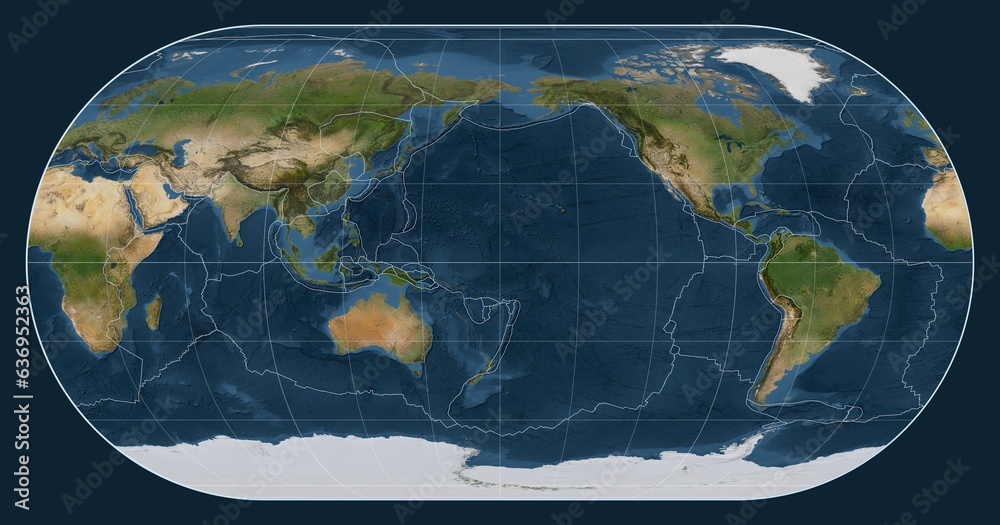 Tectonic plates. Satellite. Eckert III projection 180