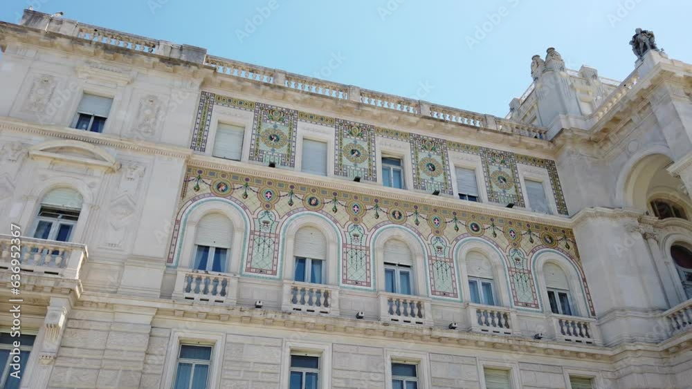 Decorated exterior facade of the Government House, one of the most important palaces in Trieste, Italy, completed in 1905 Decorated exterior facade of the Government House, one of the most important palaces in Trieste, Italy, completed in 1905