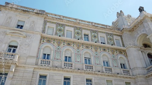 Decorated exterior facade of the Government House, one of the most important palaces in Trieste, Italy, completed in 1905