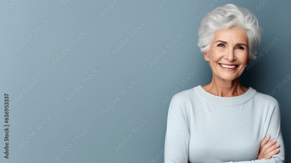 Smiling Elderly Woman Proudly Carrying Her Shopping Bags, wide banner with copy space area, black friday, christmas present, gift, Smiling Elderly Woman Proudly Carrying Her Shopping Bags, wide banner with copy space area, black friday, christmas present, gift,