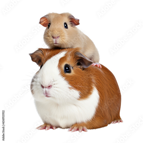 guinea pig mom and baby guinea pig isolated on transparent background cutout , generative ai photo