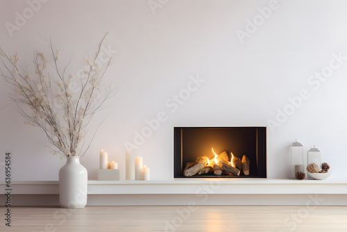 A warm and inviting fireplace with crackling flames photo