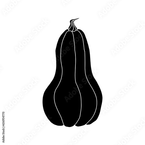Pear shaped pumpkin isolated on white background. The silhouette is hand drawn.