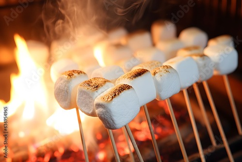 marshmallows roasting on skewers