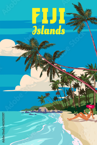 Travel poster Fiji tropical islands resort vintage