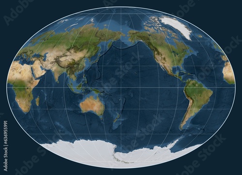 World map. Satellite. Fahey projection. Meridian  180