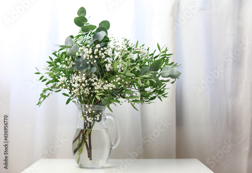 beautiful flower bouquet on a white table with a white background