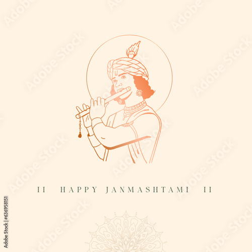 Happy Janmashtami text, premium, minimal social media banner with Shree Krishna vector outline 