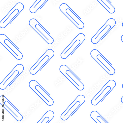 Simple seamless pattern of blue paperclips
