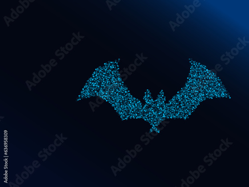 Bat animal made from blue hexagons, futuristic Halloween design
