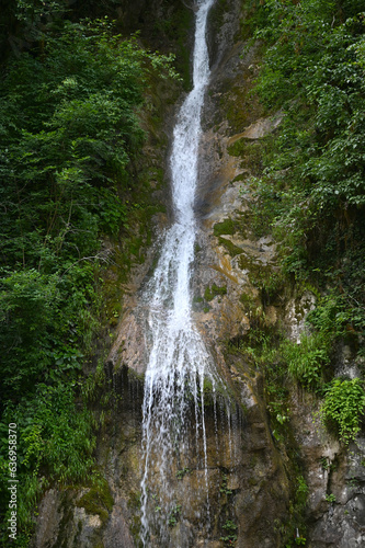 Beautiful waterfall Men's Tears on the territory of the Ritsa Reserve in the Gudauta region of Abkhazia