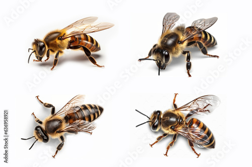 Honey and bee insect macro shot. A bee collecting pollen generative Ai. © SavirinaArt