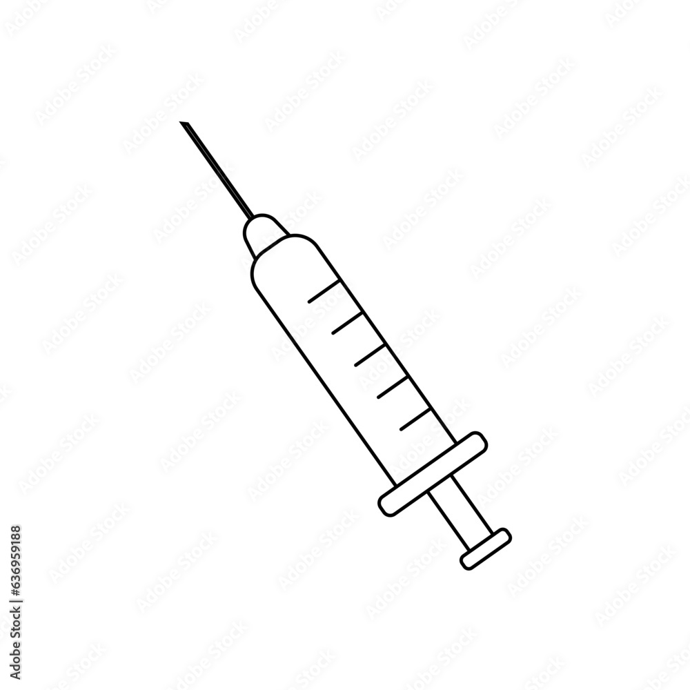 Medical syringe icon in linear style.Vector element on white isolated background.