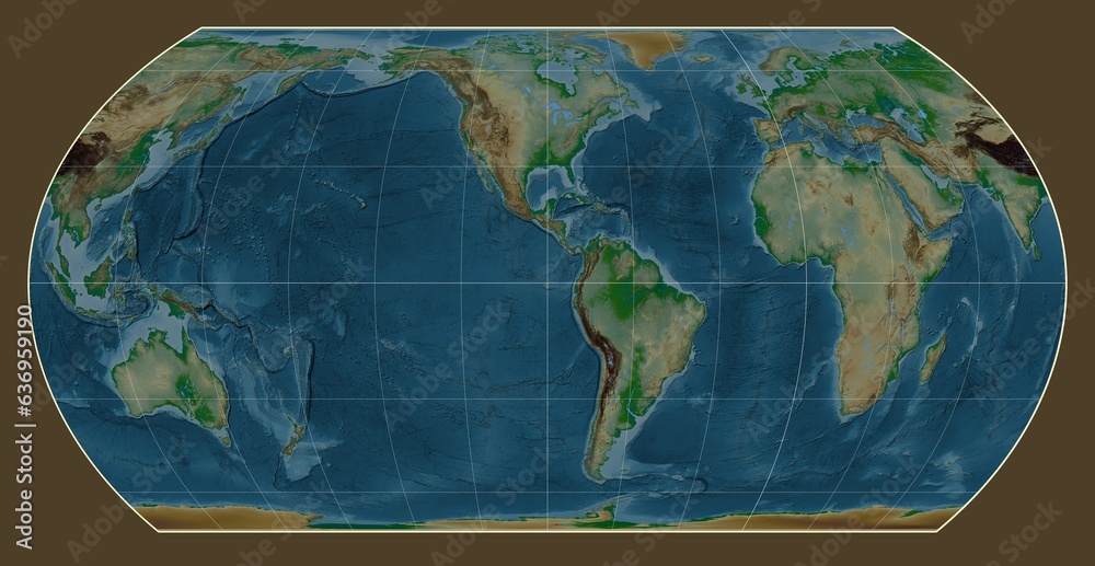 World map. Physical. Hatano Asymmetrical Equal Area projection ...