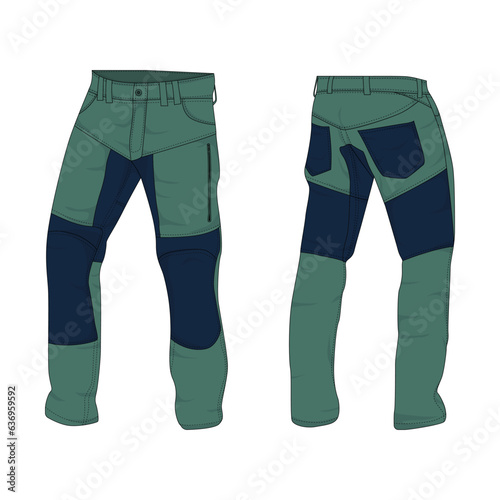 hiking pants front and back view, vector illustration