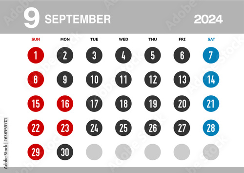 2024年9月のカレンダー