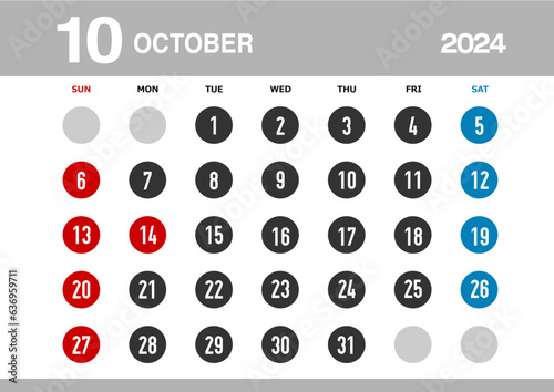 2024年10月のカレンダー