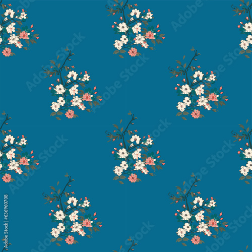 Vector seamless half-drop pattern, with flowers