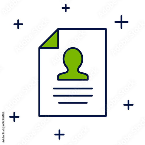 Filled outline Resume icon isolated on white background. CV application. Searching professional staff. Analyzing personnel resume. Vector