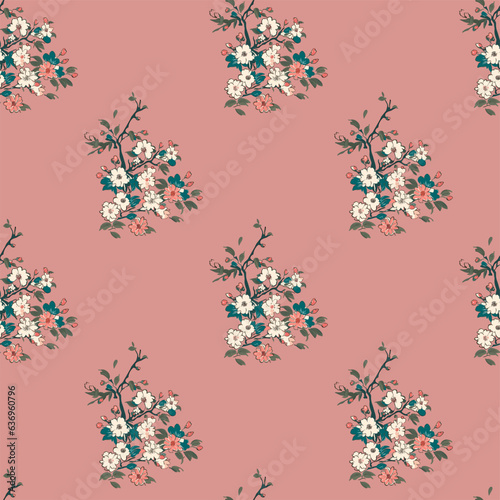 Vector seamless half-drop pattern, with flowers