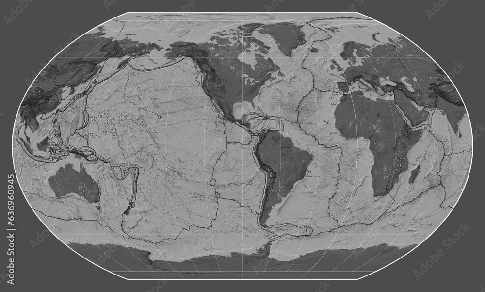 Tectonic plates. Bilevel. Kavrayskiy VII projection -90 west