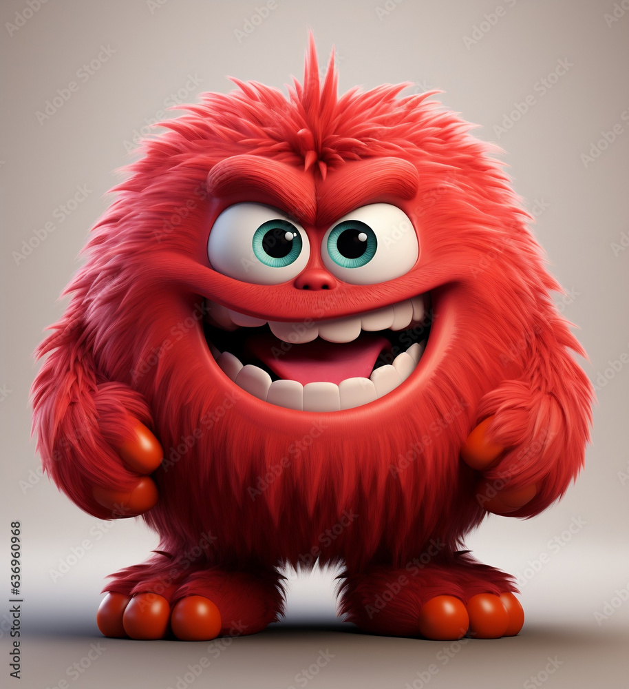 Angry Red Monster Character, 3D Animated Cute Creature Isolated on White