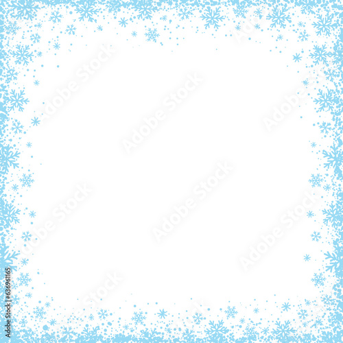 Christmas transparent background with  square frame of blue snowflakes.Vector illustration. PNG