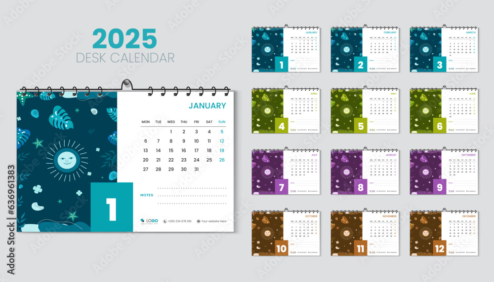 Desk Calendar 2025 Planner and Corporate Design Template Set, Annual