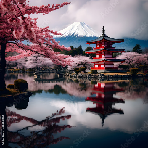 Landscape with a traditional Japanese temple