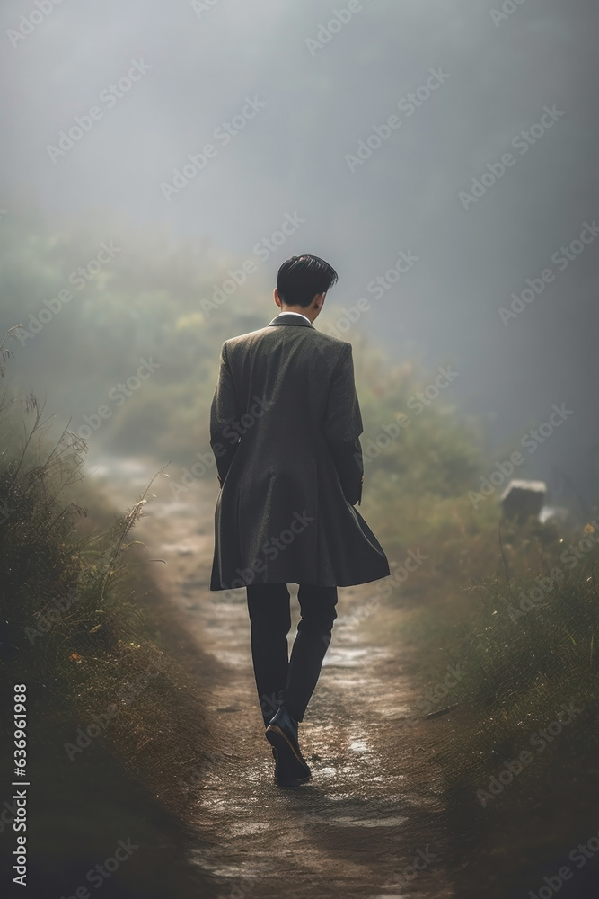 man, he, male, handsome, fashion man, asian man, asian teen, trench coat, mist, fog, foggy, misty, cold, winter, early morning dew, dusk, alone, one, rear, back, back view, fantasy, urban wear, casual man, he, male, handsome, fashion man, asian man, asian teen, trench coat, mist, fog, foggy, misty, cold, winter, early morning dew, dusk, alone, one, rear, back, back view, fantasy, urban wear, casual