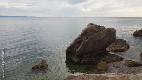 Seashore near Miramare park and castle in Trieste, Italy, in a summerstime evening