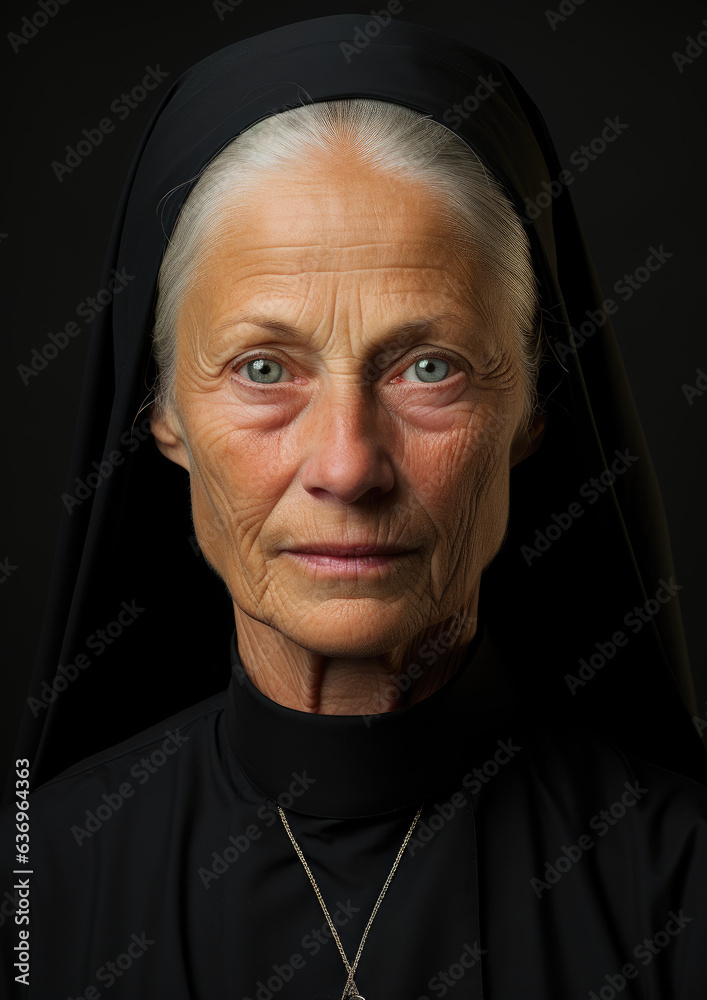 A Portrait of Nun Against a Dark Background