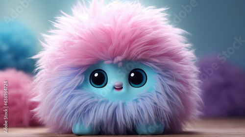 Playful and Colorful Fluffy Monster in Blue and Pink