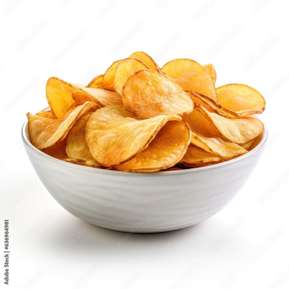 bowl of potato chips ,isolated white background bowl of potato chips ,isolated white background