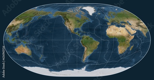 Tectonic plates. Satellite. Loximuthal projection -90 west