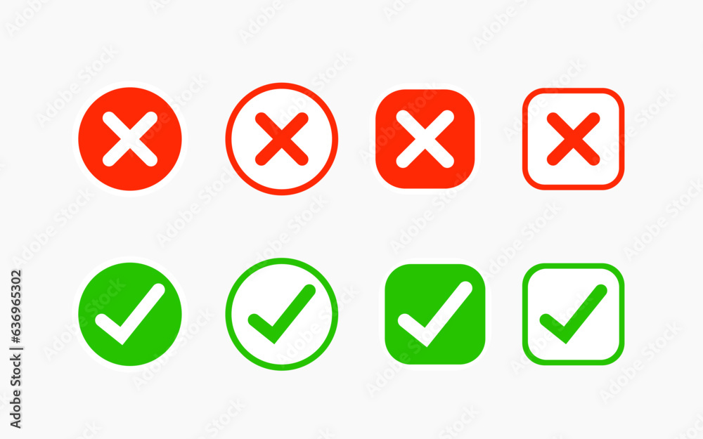 Vector illustration of check and cross mark button set Vector illustration of check and cross mark button set