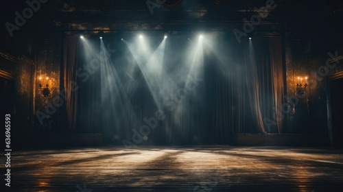 Concept of Deserted Dreams. An empty stage with a spotlight  symbolizing unfulfilled ambitions and abandoned goals.