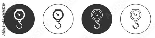 Black Hand scale spring mechanical icon isolated on white background. Circle button. Vector