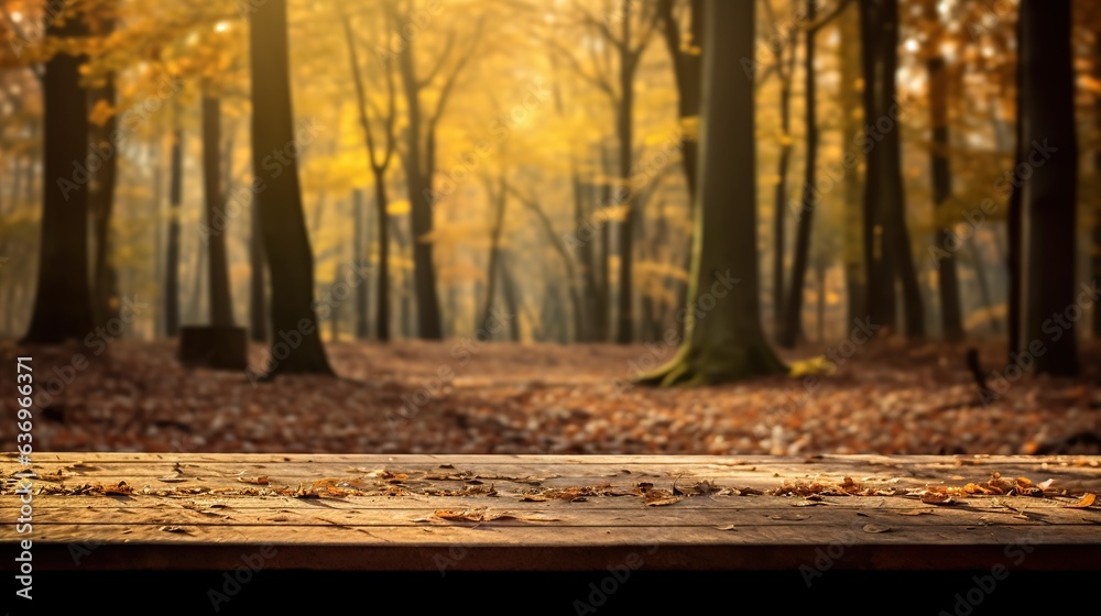 autumn maple leaves on wooden table top. autumn landscape. Free space for decoration Generative AI autumn maple leaves on wooden table top. autumn landscape. Free space for decoration Generative AI