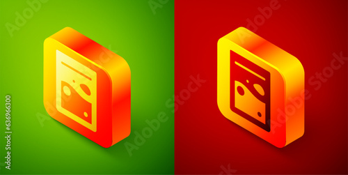 Isometric Plastic bag of drug icon isolated on green and red background. Health danger. Square button. Vector